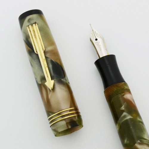 Palealuo Fountain Pen - Green Marble, Button Filler (Excellent, Restored)