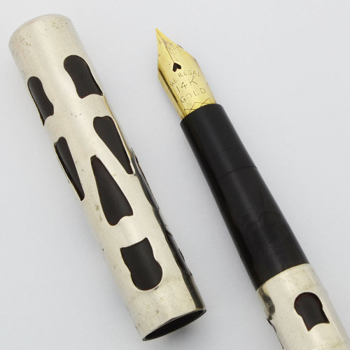 Regal Fountain Pen - Silver Plated Filigree, Eyedropper, Medium Nib (Excellent, Works Well)