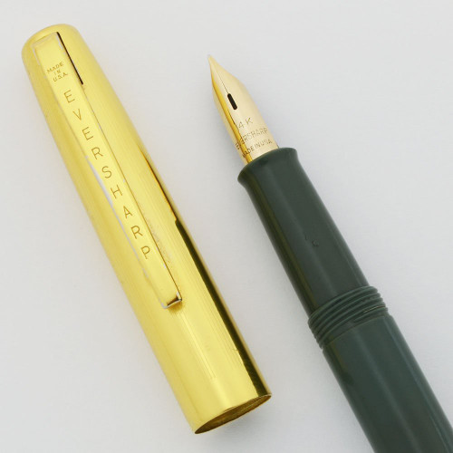 Eversharp Slim Ventura Fountain Pen - Green-Grey with GF Cap, Fine 14k Nib (Excellent, Restored)