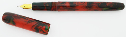 PSPW Prototype Fountain Pen - Red and Sparkle Green Swirl, Alumilite, Standard Size, #5 JoWo Nib (New)