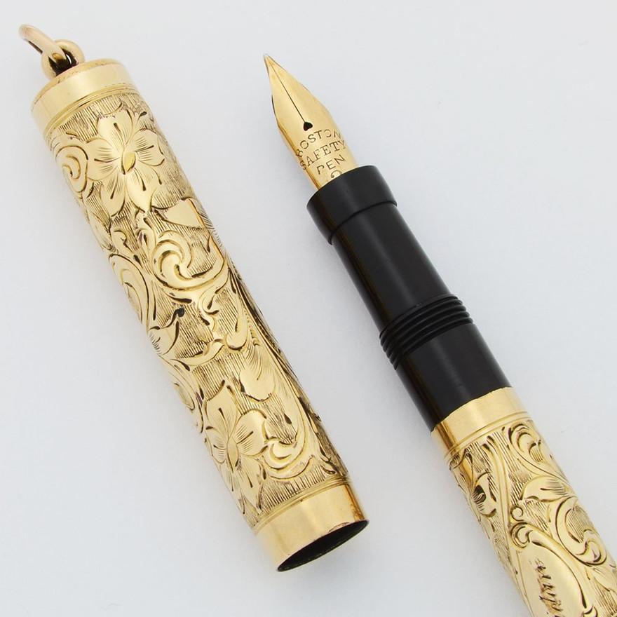 Boston Pen Co. Fountain Pen Engraved GoldFilled Overlay, Long Ring