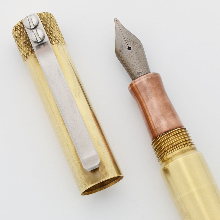 Karas Kustoms K Fountain Pen Brass & Copper, Broad SemiFlex Titanium