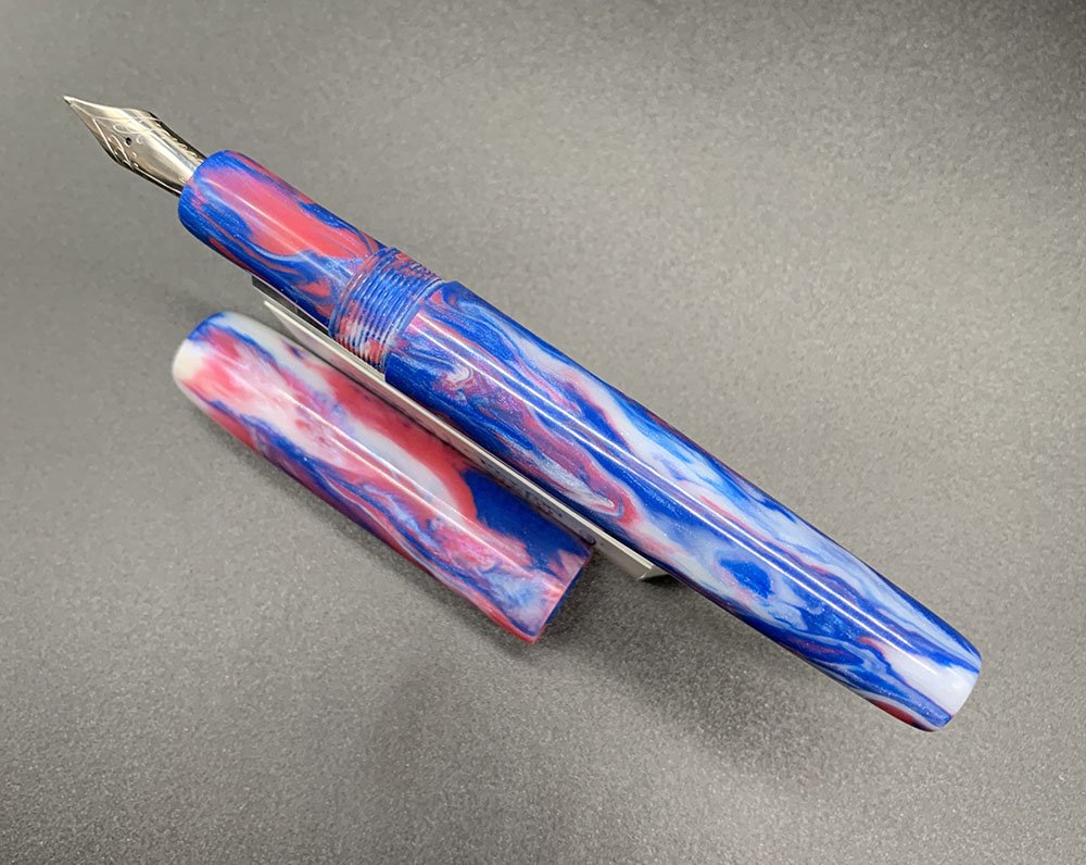 PSPW Prototype Fountain Pen - Green & Sparkly Blue Alumilite w Clip,  Oversize, #6 JoWo Nib (New) - Peyton Street Pens