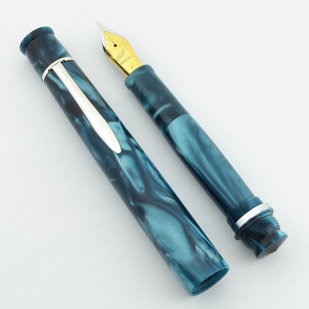 BEXLEY万年筆/ベクスリー/ベクスレイ/マーブル模様 /錦鯉/18K 750 Bexley Tuck-Away Fountain Pen (2004) - Teal Pearl Resin, Fine