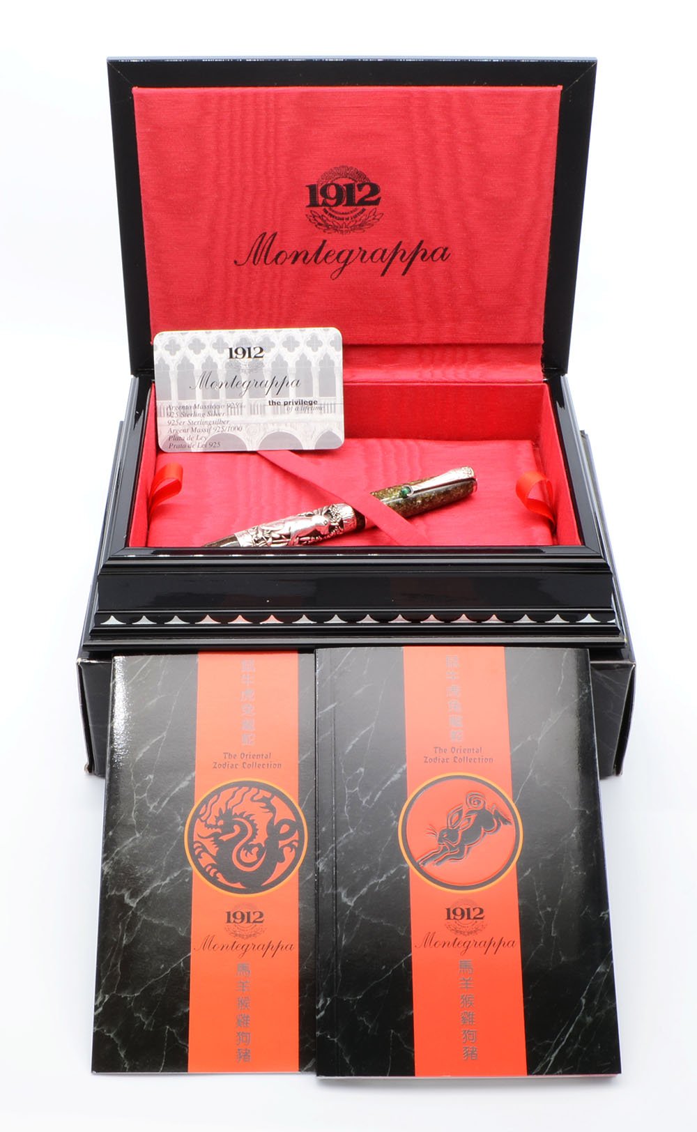 Montegrappa Rabbit Oriental Zodiac Collection Rollerball Pen (#412) -  Sterling on Green Marble Resin (Near Mint, Works Well) - Peyton Street Pens