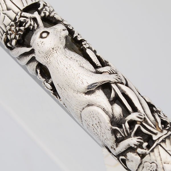 Montegrappa Rabbit Oriental Zodiac Collection Rollerball Pen (#412) -  Sterling on Green Marble Resin (Near Mint, Works Well) - Peyton Street Pens