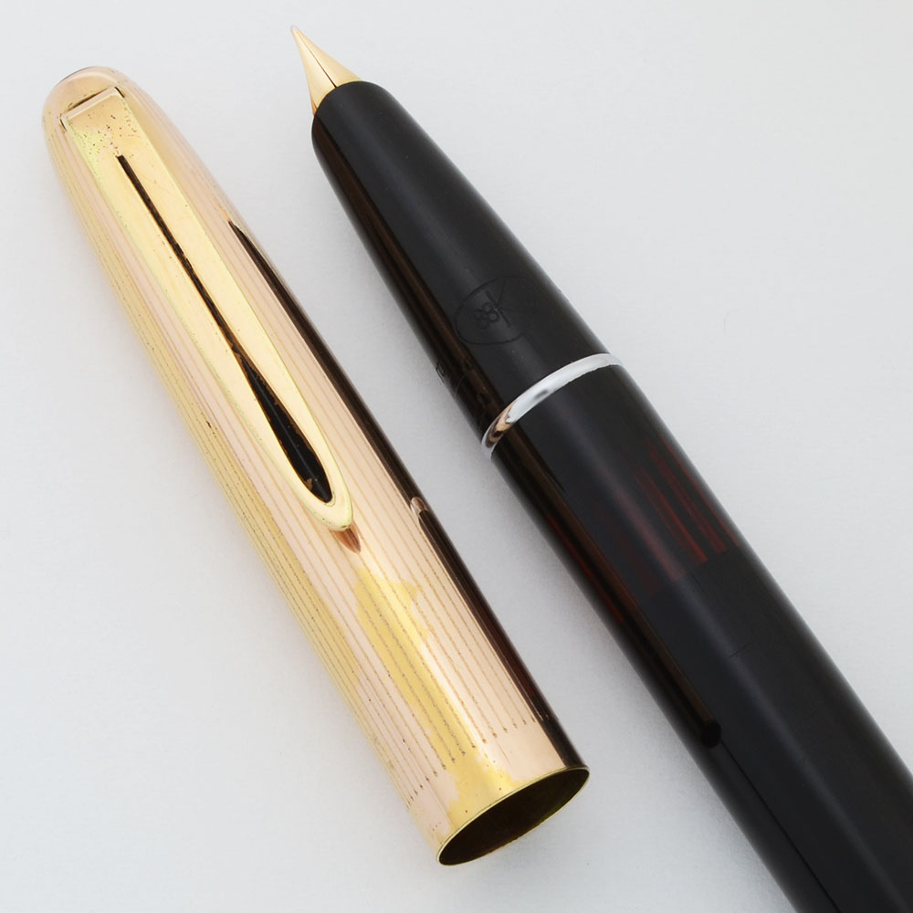 Aurora 88K Fountain Pen (1953) Black w GF Cap, Piston Fill, Fine