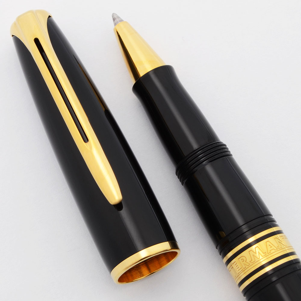 Waterman Charleston Rollerball Pen - Ebony Black w/Gold Trim, Chrome Trim  (Excellent +, Works Well) - Peyton Street Pens