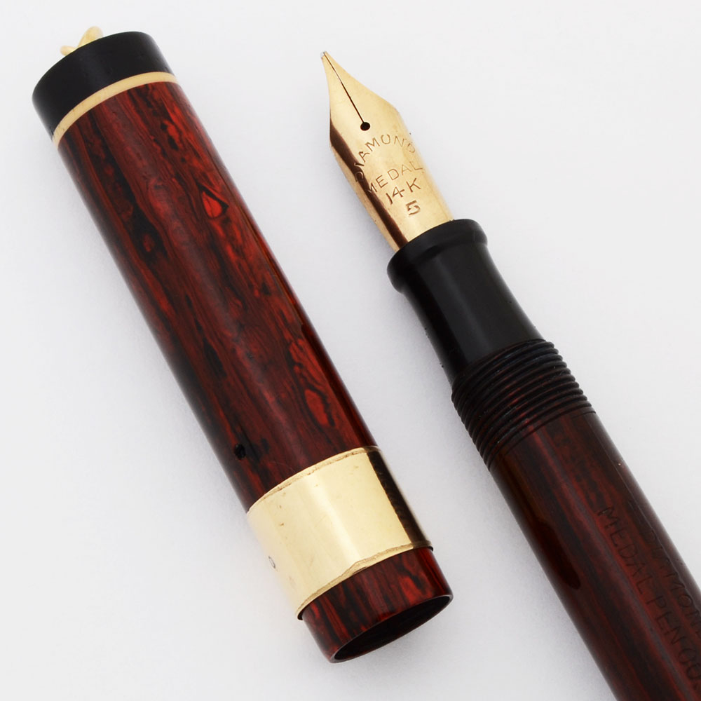 Diamond Medal Ringtop Fountain Pen (1920-30s) - Chain, Brown Woodgrain,  Medium #2 Nib (Excellent, Restored) - Peyton Street Pens