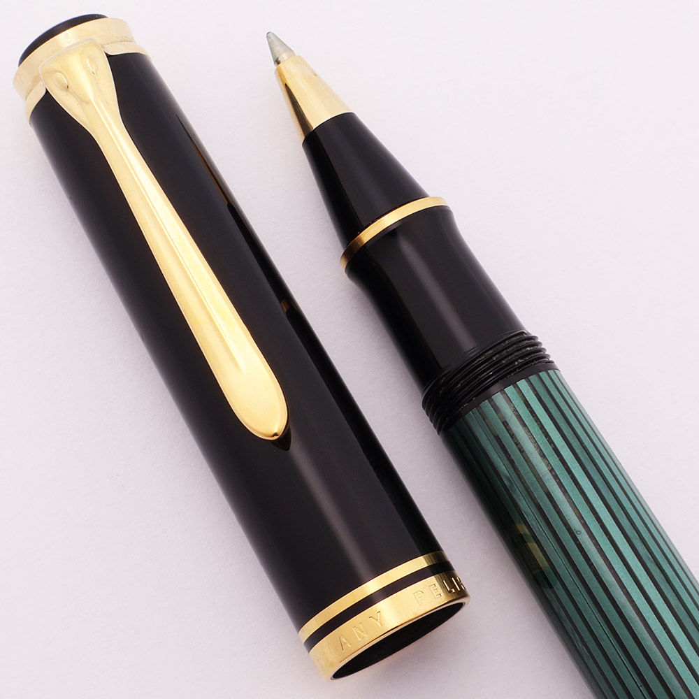 Pelikan R800 Vs R600 Pelikan R800 Souveran Rollerball Pen - Green & Black Striated and Black ...