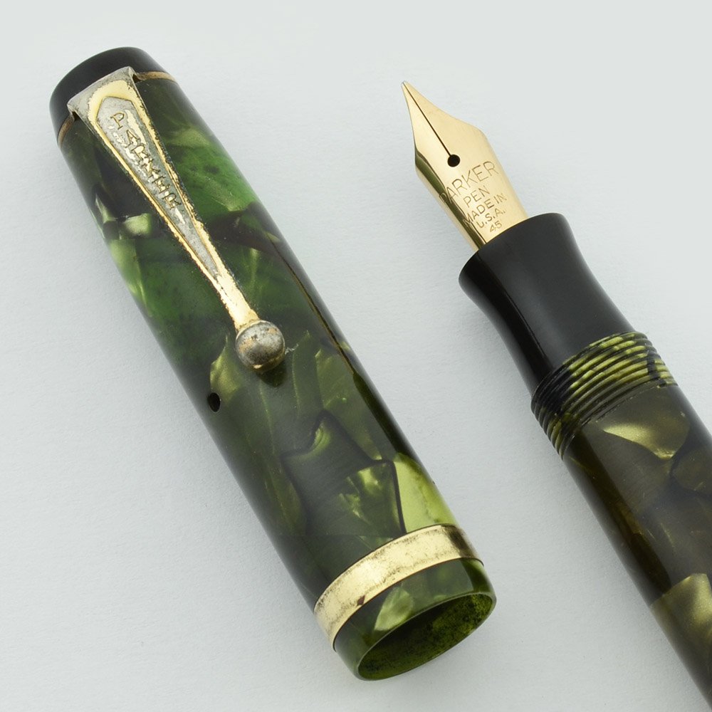 Parker Challenger 1934 - Green Marble, Full Size, Medium, Button