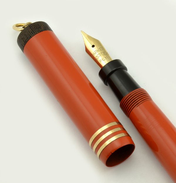 Parker Lady Duofold Lucky Curve Fountain Pen - Ringtop, Red, Three Bands,  Fine (Very Nice, Restored)