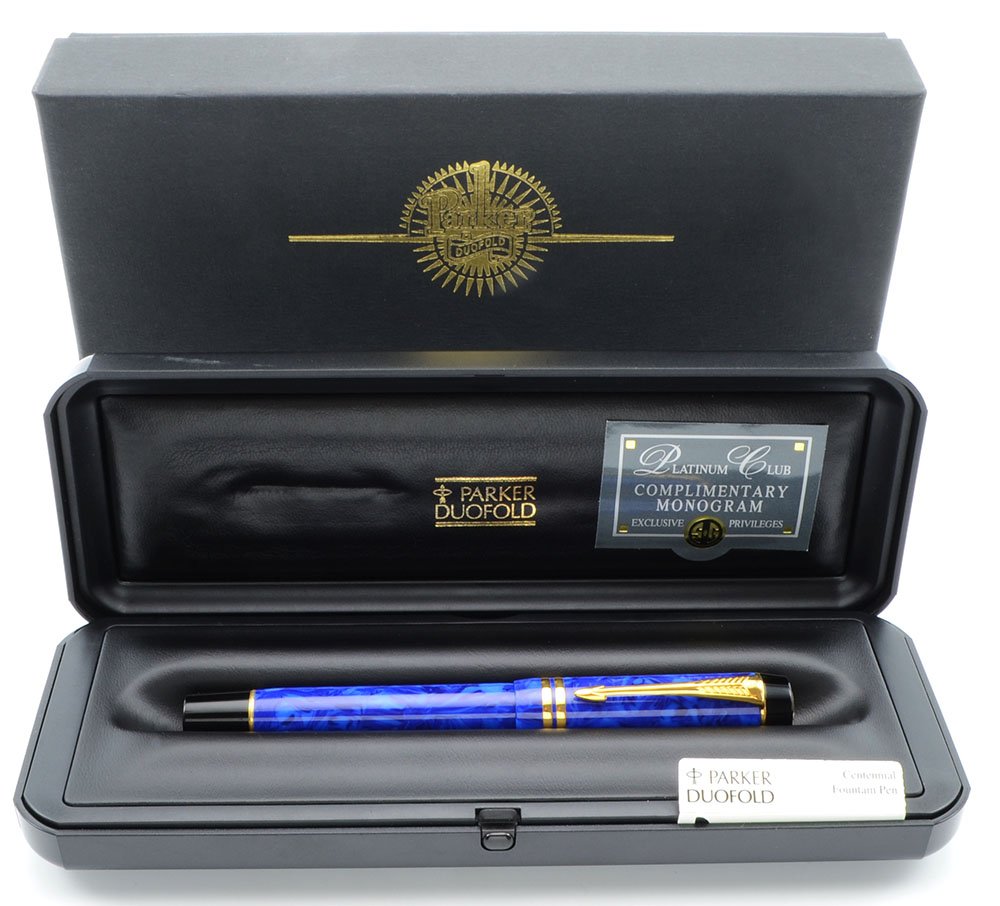 Parker Duofold Centennial Fountain Pen (1996) - Lapis Lazuli Blue, Fine 18k  Nib (Excellent + in Box, Works Well) - Peyton Street Pens