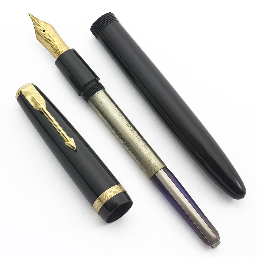 Parker New Duofold UK Maxima (1950s) - Black, Aerometric, 14k