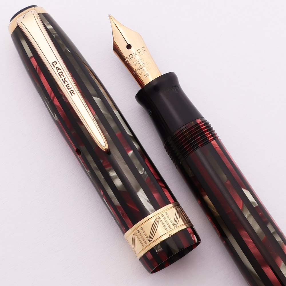 Parker Duovac Major Vacumatic Filler (1940) - Striped Red, Fine