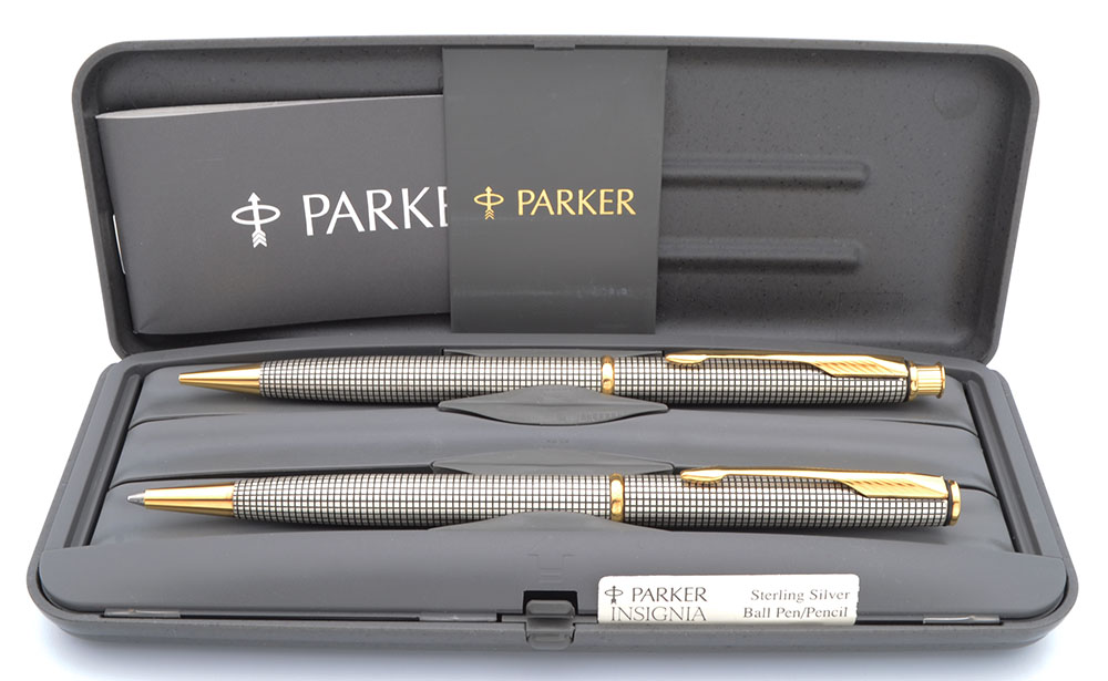 Penna Parker Inisgnia Sterling Cisele Argento Oro Matita Mina Vintage