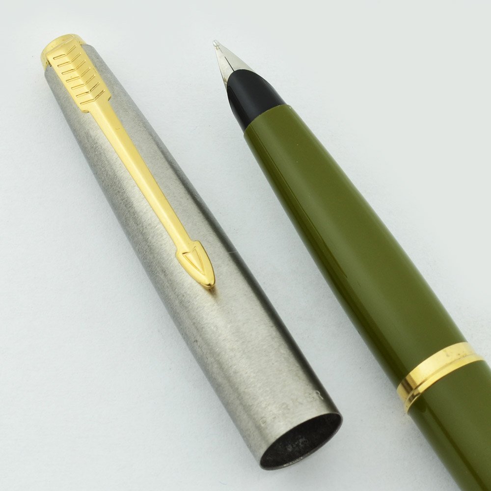 Parker 45 Fountain Pen - Olive, Gold Trim, Medium Steel Nib (Excellent ...