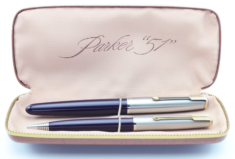 1948 PARKER 51 PLUM AEROMETRIC FOUNTAIN PEN & PENCIL SET RESTORED