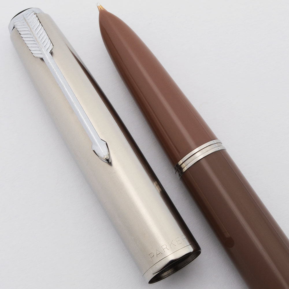 Parker 51 Aerometric Fountain Pen Cocoa, Lustraloy Cap, Fine 14k Nib
