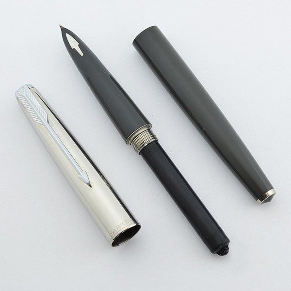 Parker 61 Fountain Pen - Mk I, Grey w Smooth Steel Cap, Medium