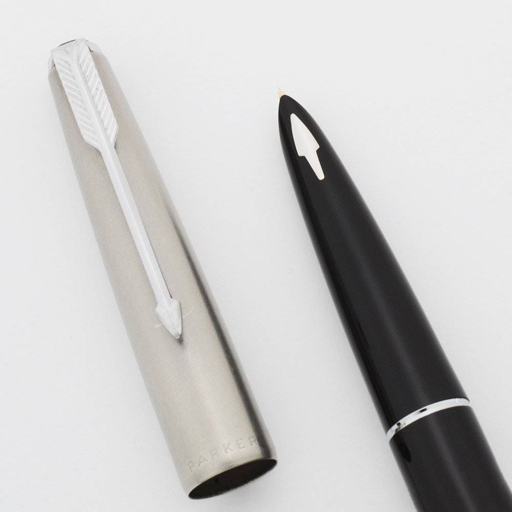 Parker 61 Fountain Pen - Mark II, Black w Lustraloy Cap, Fine Gold Nib ...