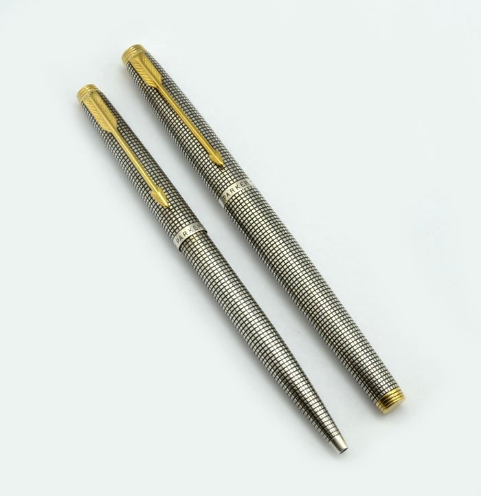 Parker 75 Sterling Fountain Pen and Ballpoint Set - Flat Tassies, 14k ...
