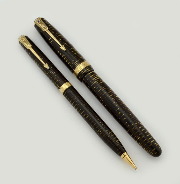 Parker Vacumatic Long Major Fountain Pen Set - 1942 Golden Pearl