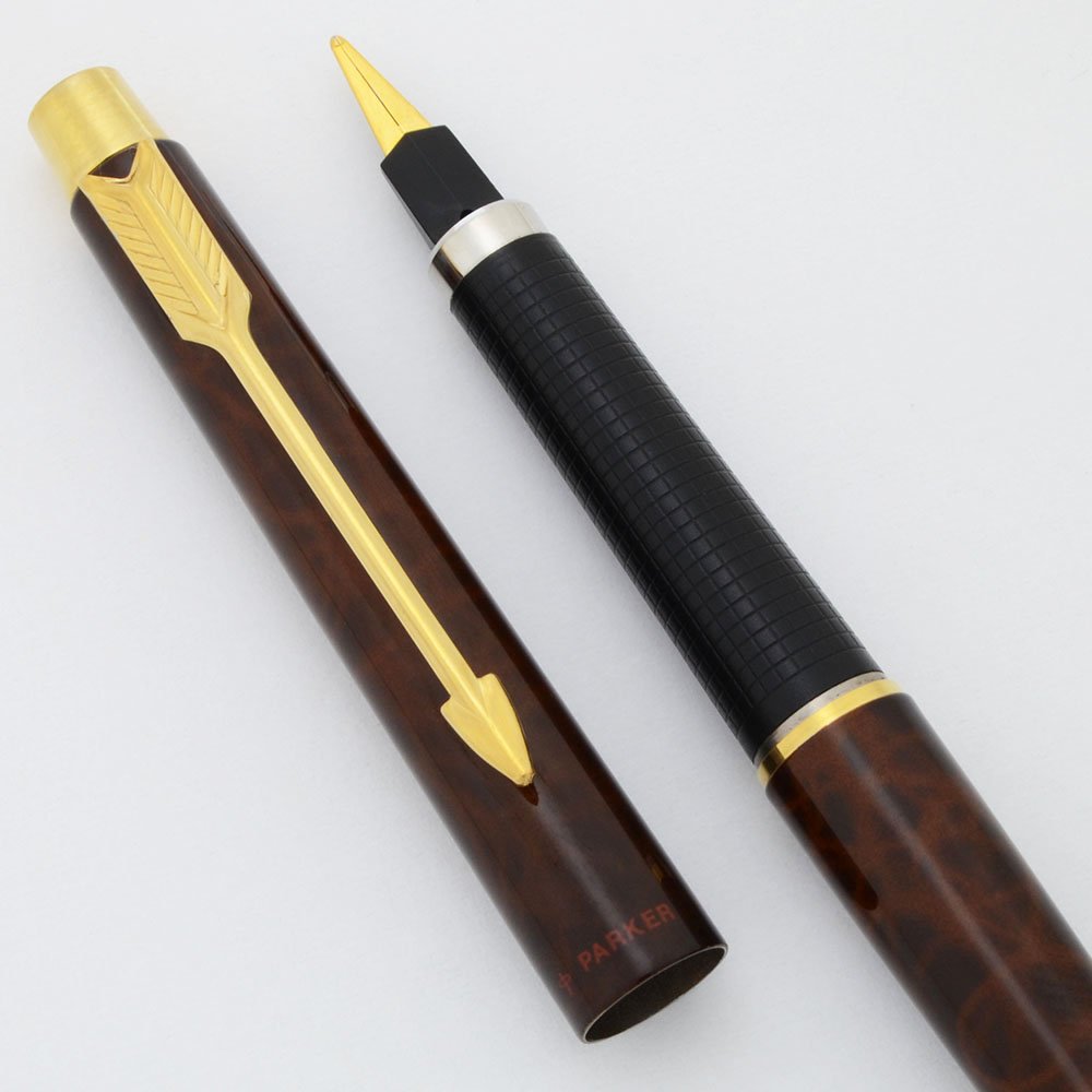 Parker Classic Fountain Pen (France, 1986) - Brown Marble w GT, Medium  Triangular Nib (Excellent +, Works Well) - Peyton Street Pens