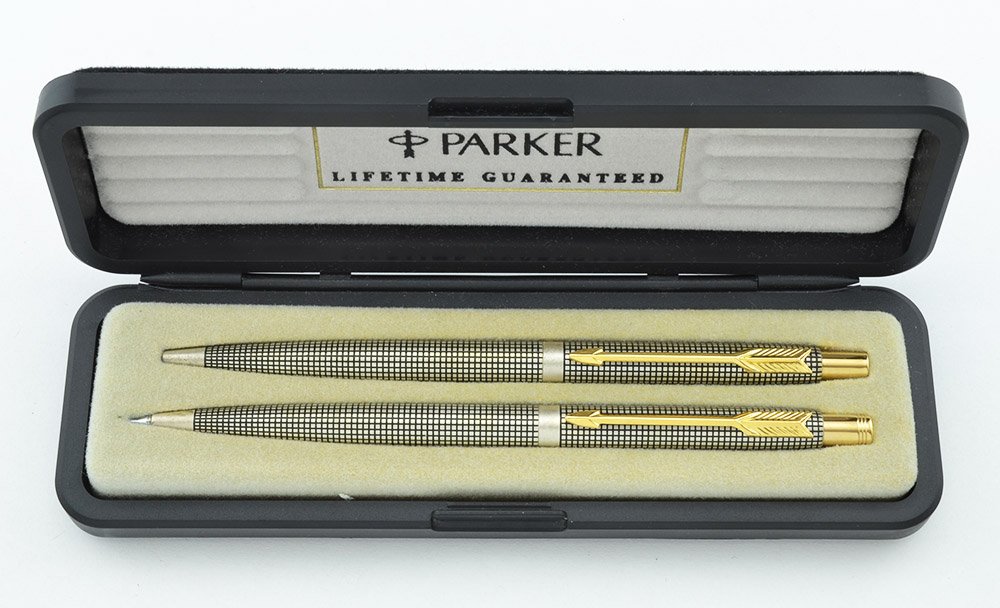 Parker 75 Classic Ballpoint and Pencil Set - Sterling Cisele w Gold ...