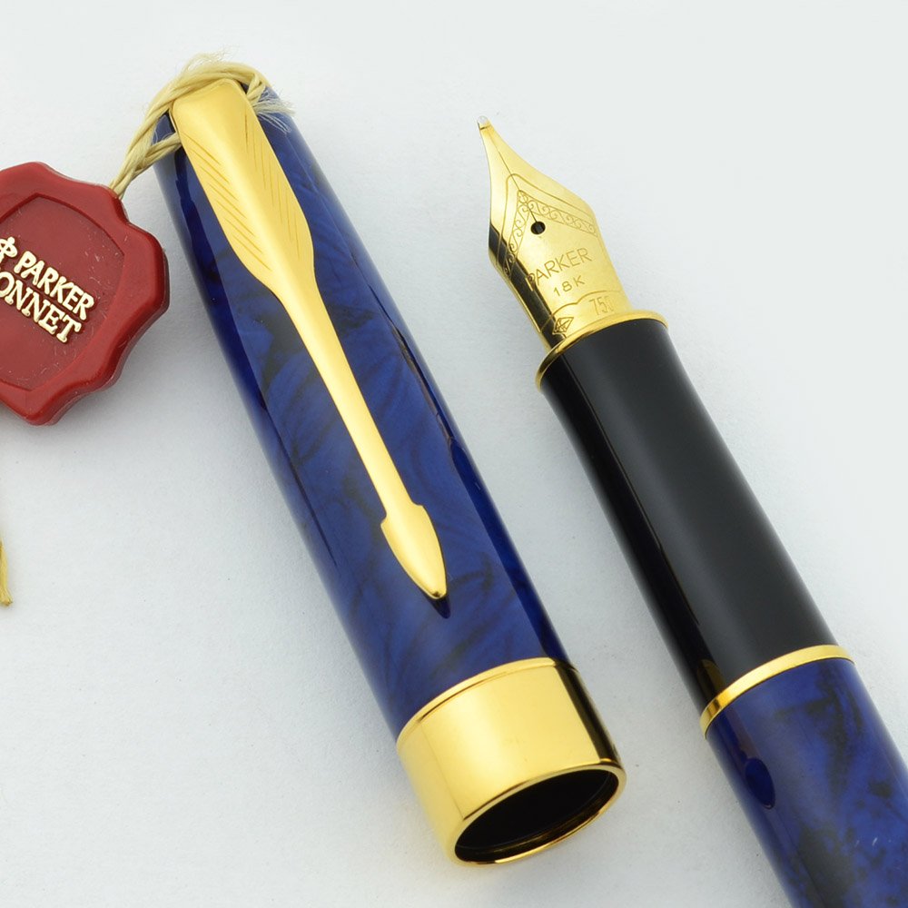 大幅値下げ‼️美品‼️PARKER SONNET 18K WG 高級万年筆 紺色 Parker SONNET 1998 Fountain Pen - Premier Blue Laque, 18k Medium