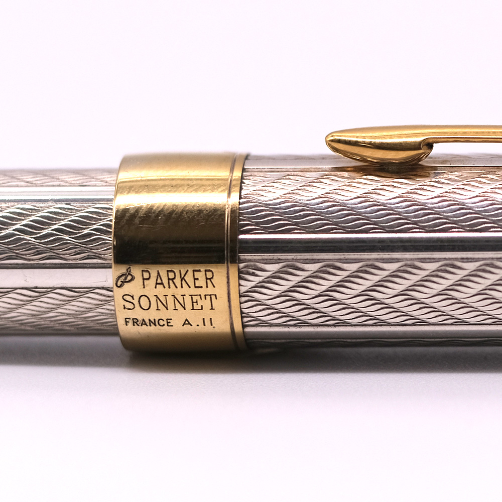 Parker Sonnet Fountain Pen (2002) - Sterling Fougere w/GT, C/C, Medium 18k  Nib (Excellent in Box, Works Well)
