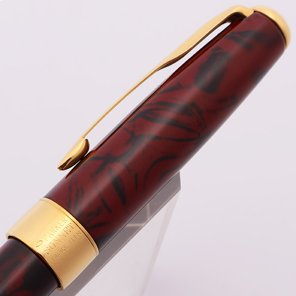 Parker Sonnet Fountain Pen - Premier Red Lacque, GT, Fine 18k Nib  (Excellent in Box, Works Well) - Peyton Street Pens