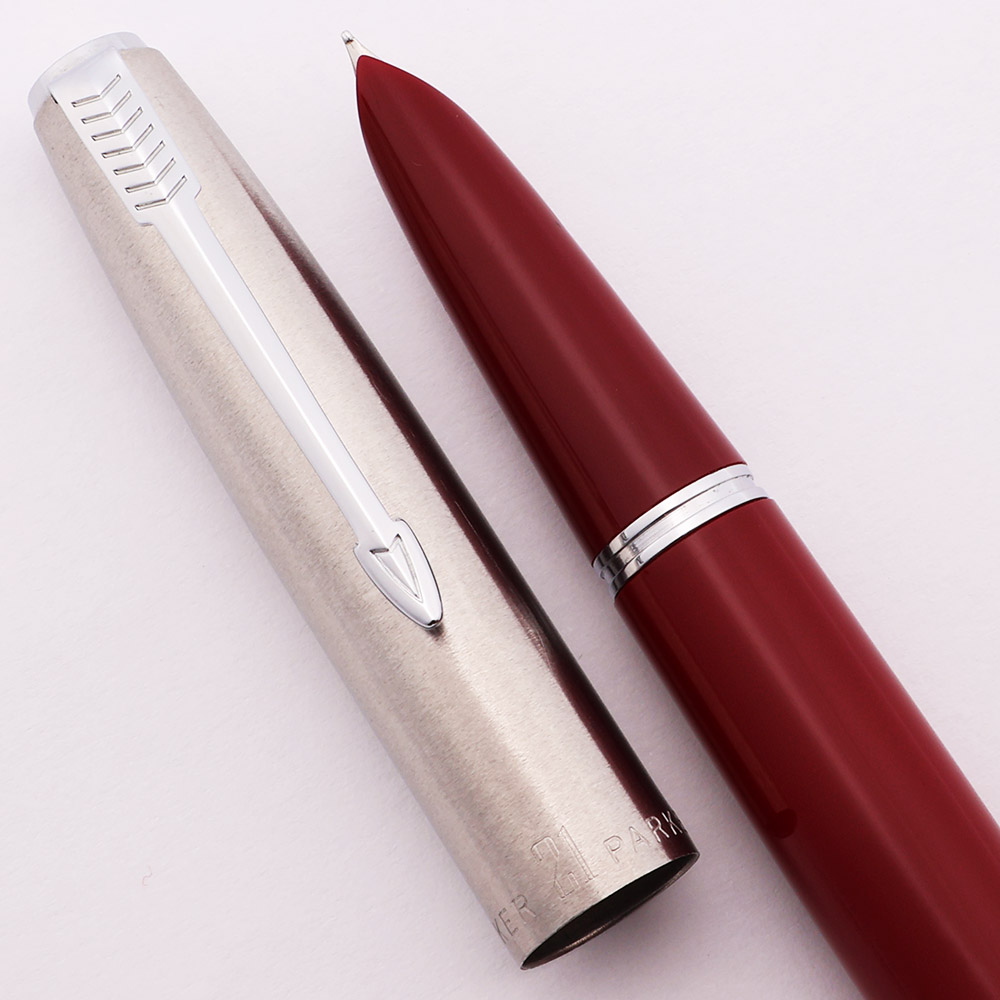 Parker Super 21 Fountain Pen (1960) - Red w Domed Lustraloy