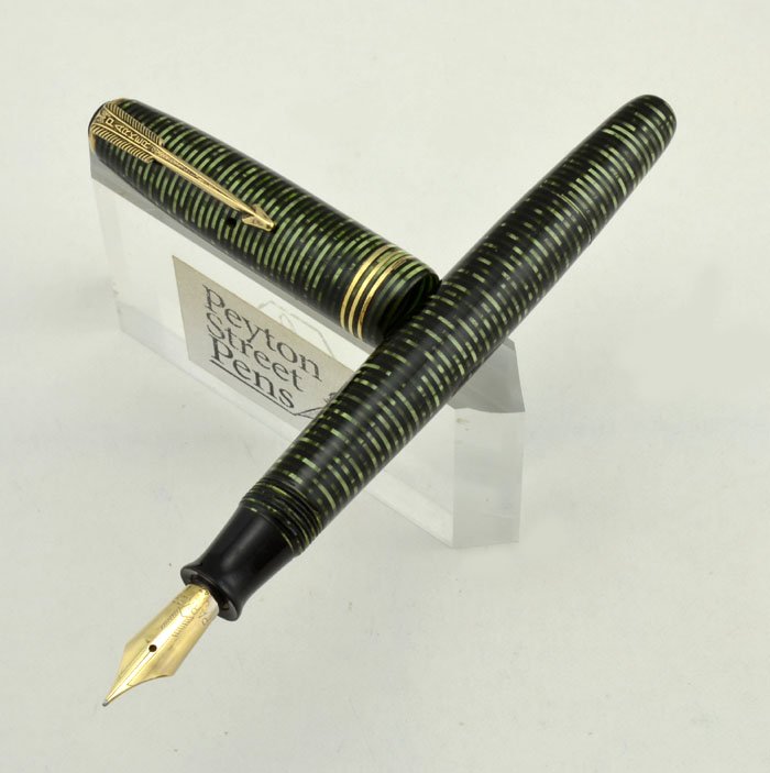Parker Vacumatic Major Fountain Pen - 1947, Green Pearl, Fine Full