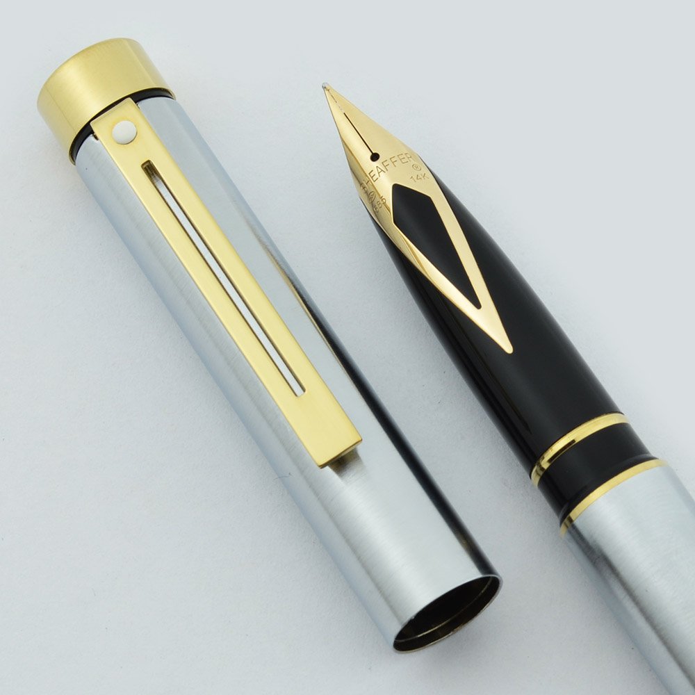 Sheaffer TARGA 1001XG Fountain Pen - Brushed Chrome w Gold Trim Sheaffer TARGA 1001XG Fountain Pen - Brushed Chrome w Gold Trim