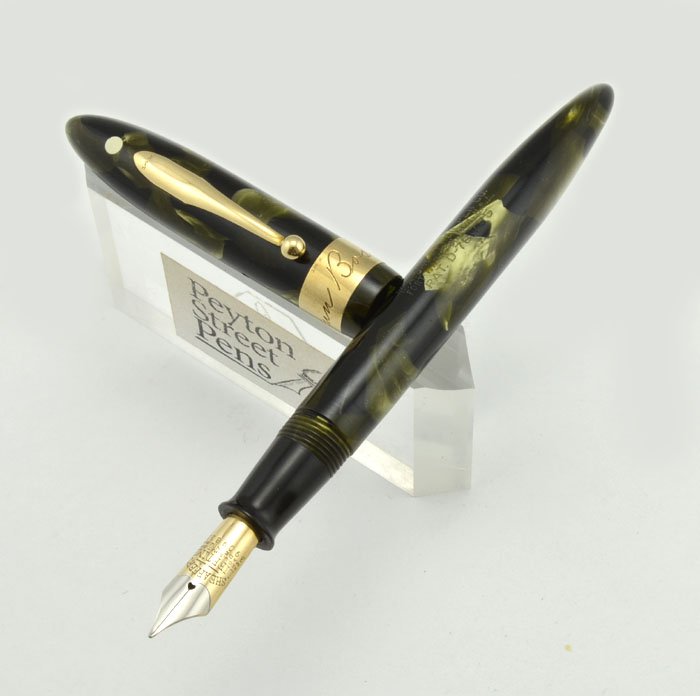 Sheaffer Balance Autograph - Full Size, Green Marble, Solid 14k