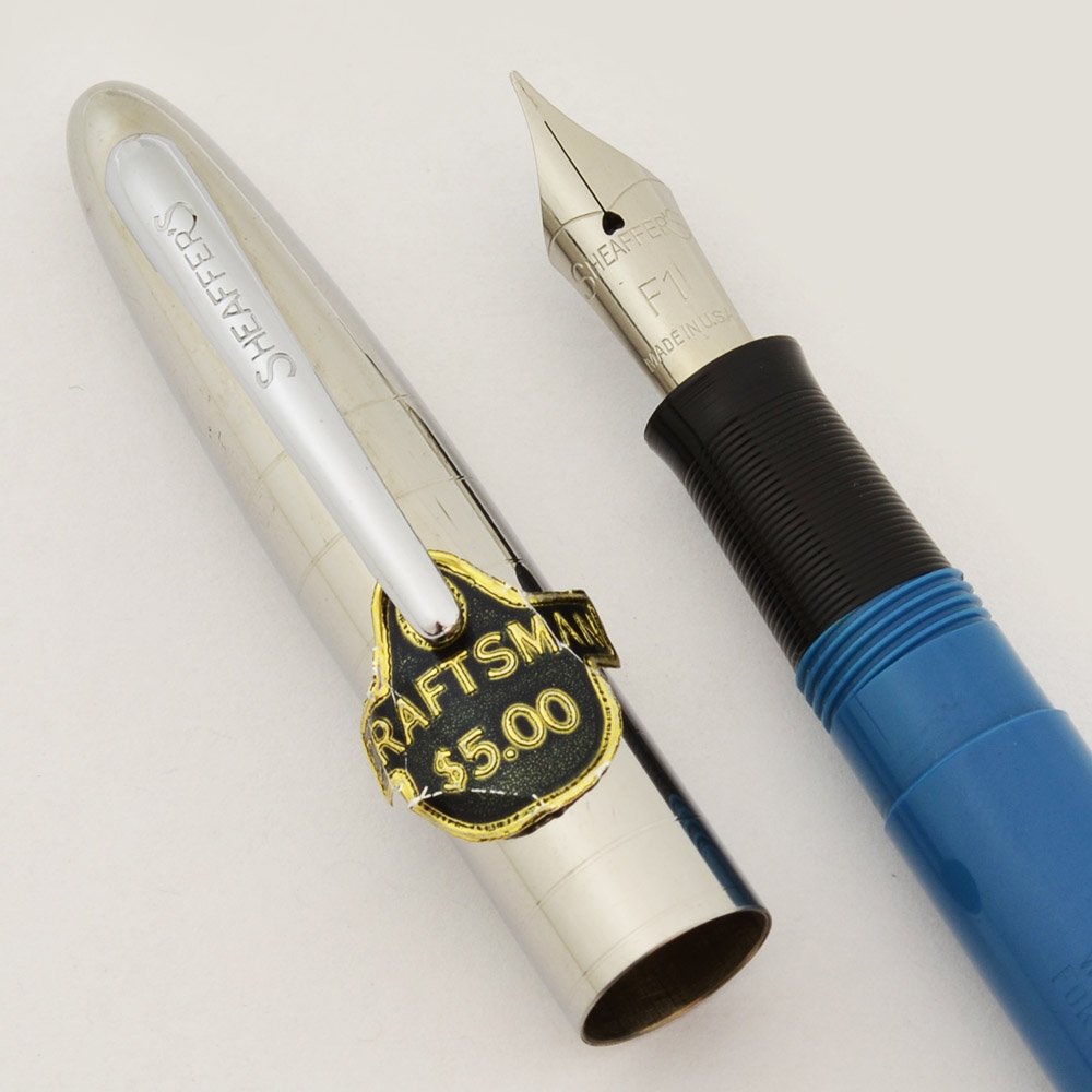 Sheaffer Cadet Fountain Pen (1953-63) - Blue, Tip Dip, Fine F1 Steel Nib  (Excellent, Restored) - Peyton Street Pens