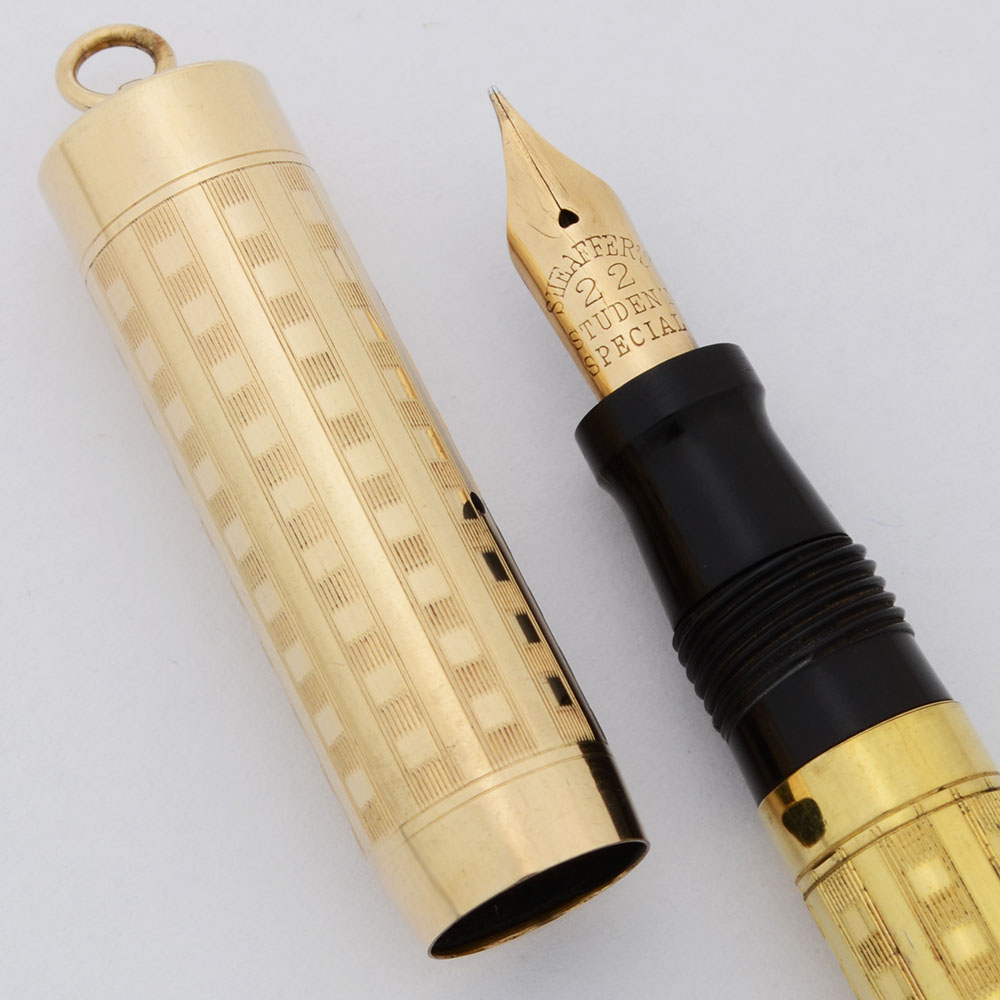 Sheaffer Flat Top Ring Top (1920s) - Gold Filled Checks, Lever Filler,  Flexible 22 Student Special Nib (Excellent, Restored)