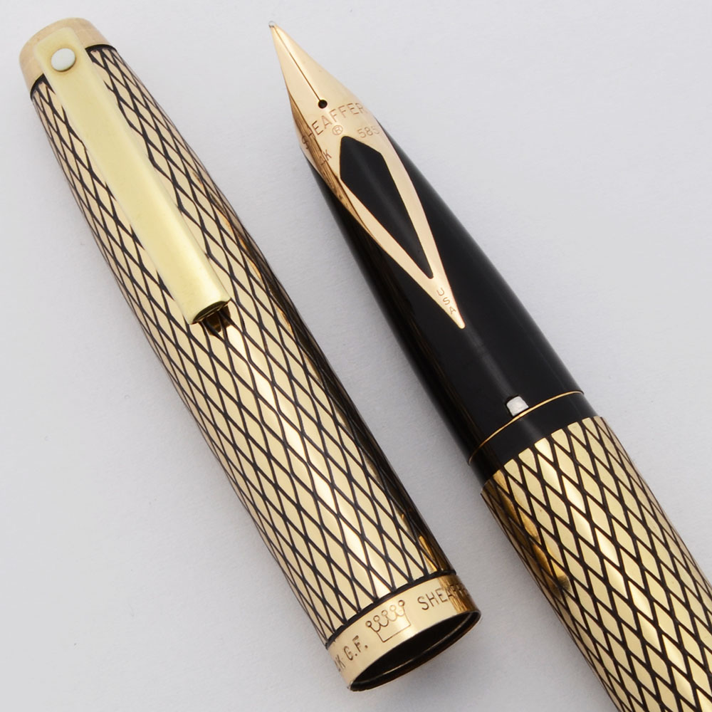 Sheaffer Imperial Sovereign Fountain Pen (1970s) - GF Diamond Design, C/C,  Medium 14k Nib (Excellent, Works Well)