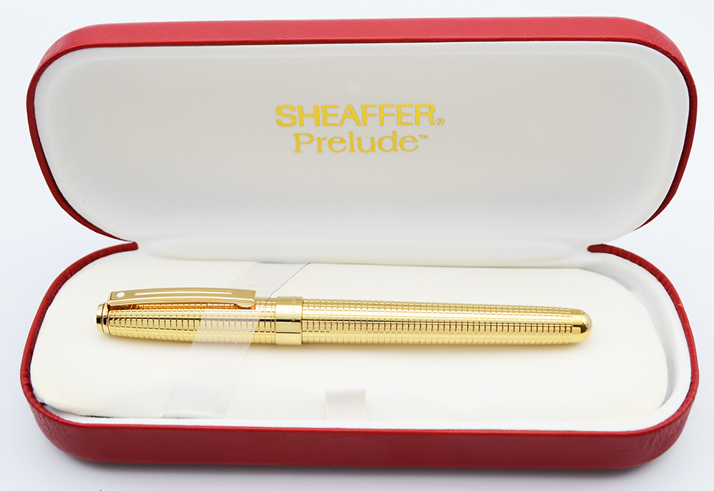 Sheaffer Prelude Signature Fountain Pen (2012) - Engraved Gold Grid, 22K  Trim and Barrel, C/C, 2-Tone Medium Nib (Near Mint, In Box)