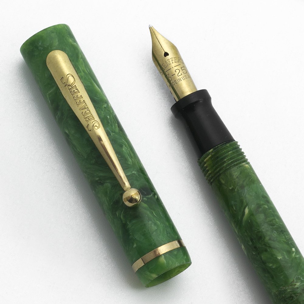 Sheaffer Flat Top 3-25 - Jade, Long Slender, 14k Fine Nib