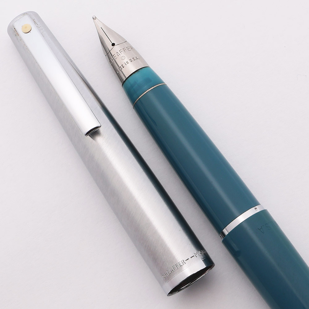 Sheaffer Fountain Pen Medium Nib Blue Flat Top Oversized With Silver Trim  Apaa