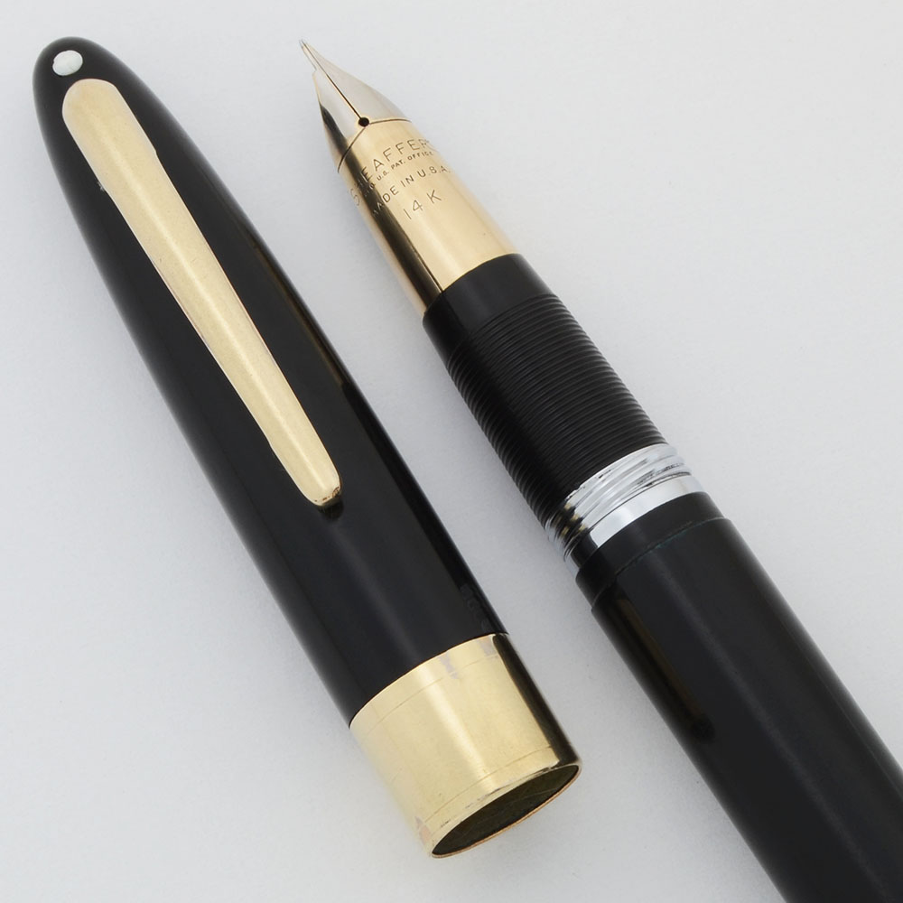 Sheaffer Valiant Snorkel (1950s) - Black w Gold Trim, Fine 14k Nib