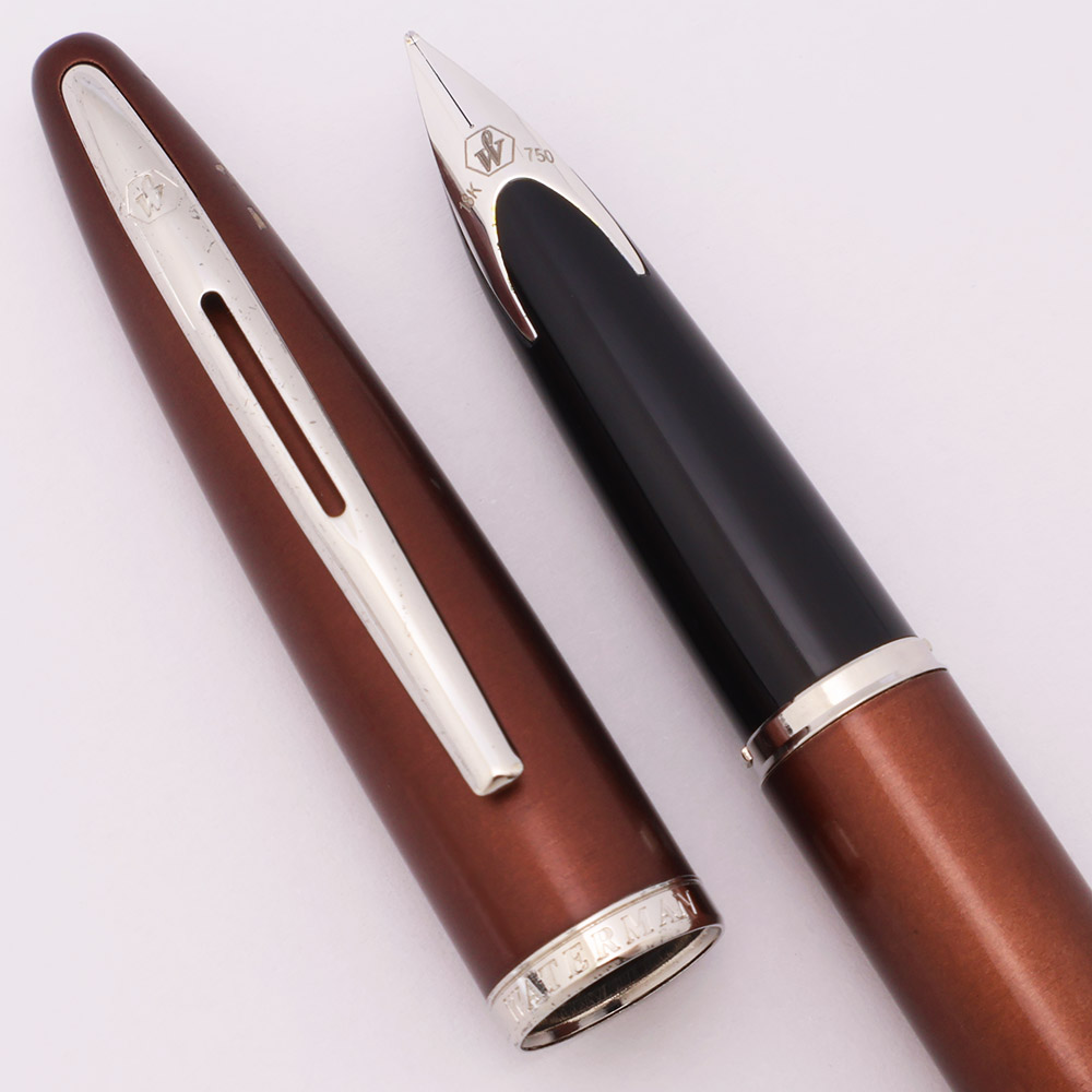 Waterman Carene Fountain Pen - Brown w/Palladium Trim, C/C, 18k