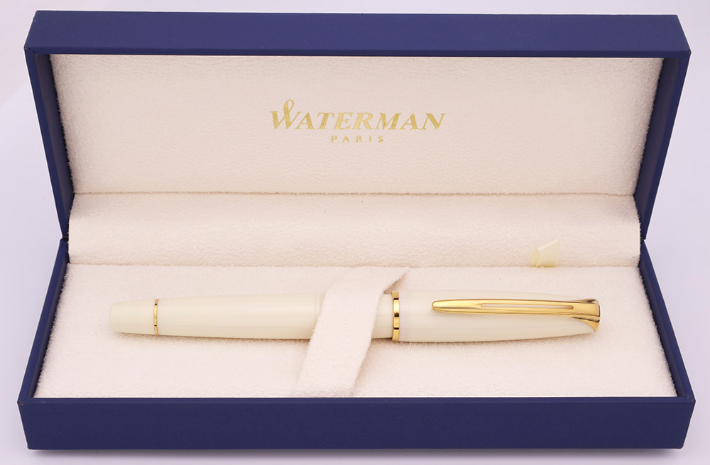 T486-16 Waterman チャールストン アイボリー ペン先18K Waterman Charleston Fountain Pen - Ivory w Gold Trim, C/C, Broad