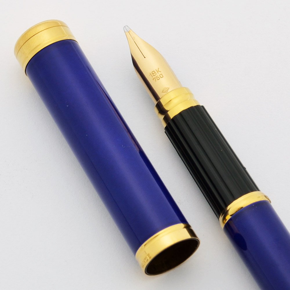 Waterman Lady Charlotte Fountain Pen - Blue, 18k Double Broad Nib  (Excellent in Box, Works Well) - Peyton Street Pens