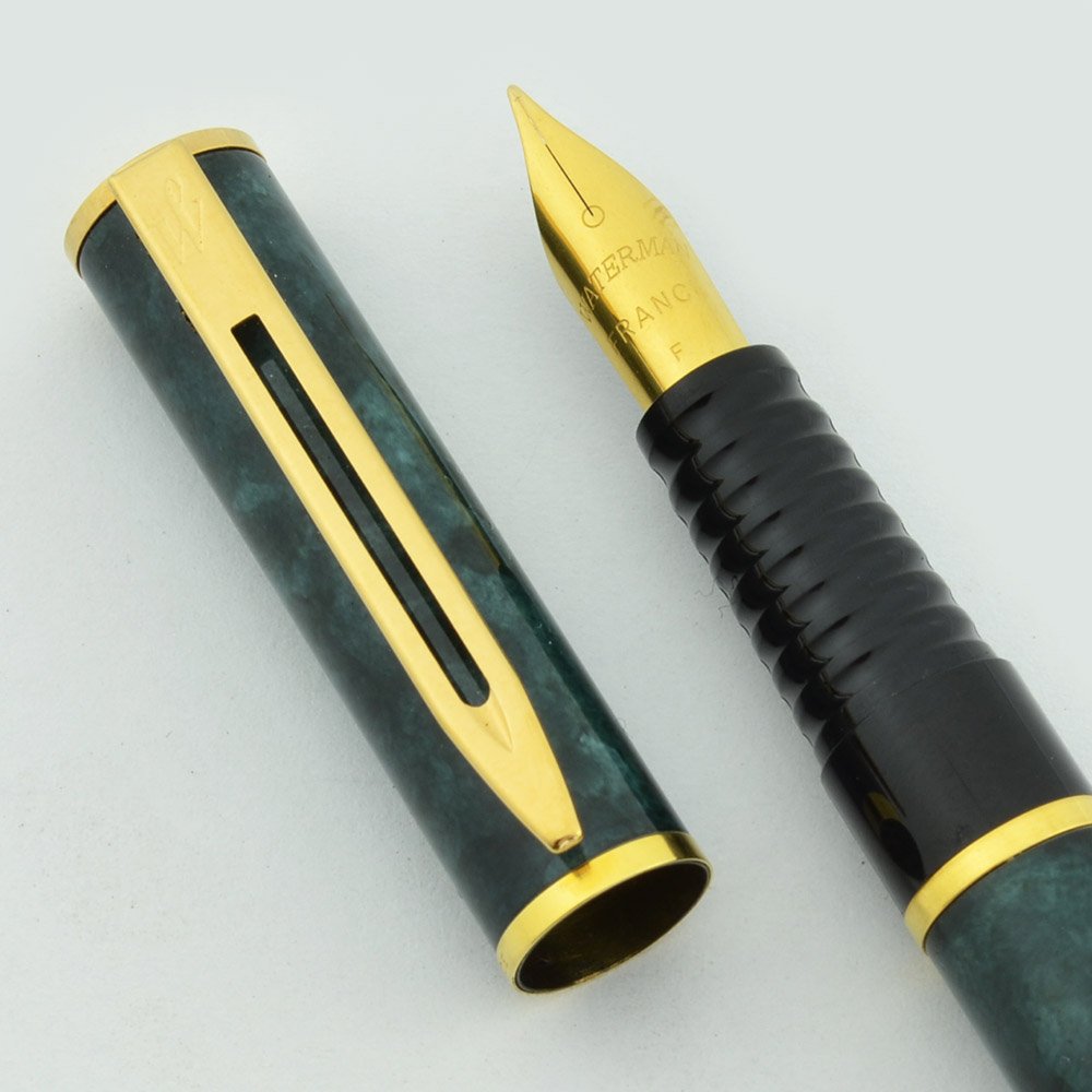 Stylo Plume Waterman Lauréat Laque Gris Marbré - Occasion Avec Plume Or | Stylo Plume Et Bille Combo