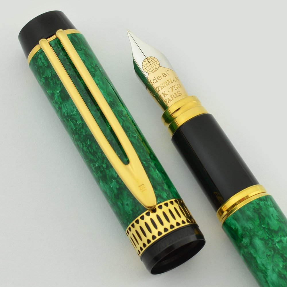 Waterman Patrician Fountain Pen, 1990's Green Marbled, Fine 18K Nib