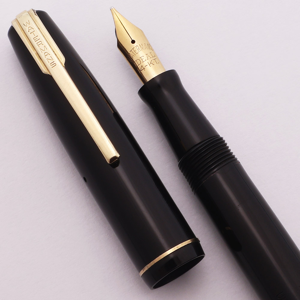 Waterman Stalwart Fountain Pen (1940s) - Black w Gold Trim, 14k
