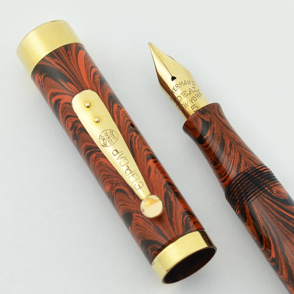 Waterman 55 Fountain Pen - Red Ripple, Gold Cap-Top, Medium